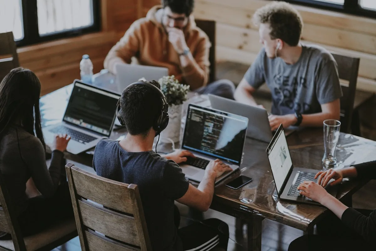Office team learning together during an online session